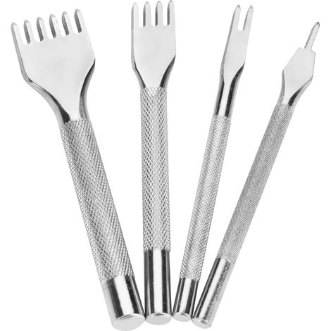 Poinçon de perçage en cuir avec 4 dents, kit de 4 outils de couture pour travail du cuir et réparation. (1/5)