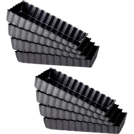 Juego de 8 moldes rectangulares antiadherentes para tartaletas con fondo desmontable, para tartaletas acanaladas, pasteles de frutas y otros productos horneados.