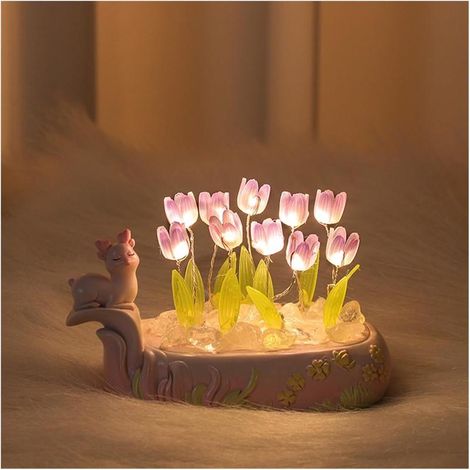 Lampe Tulipe LED Violette DIY Veilleuse Décoration Chambre Bureau Cadeau (1/5)