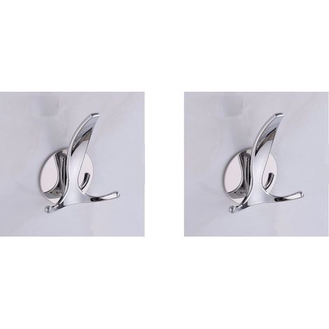Lot de 2 crochets argentés, crochets porte-serviettes/peignoirs, crochets autocollants, porte-serviettes, patères, crochets de porte en acier inoxydable pour salle de bain et cuisine, sans perçage