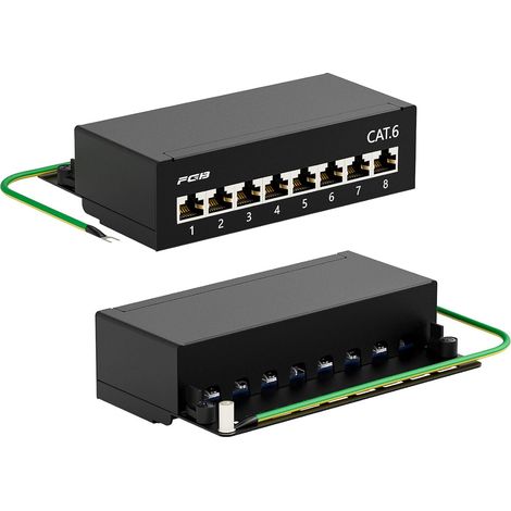CAT 6 Patch Panel 8 Port 8 Shielded RJ45 Sockets - Table/Wall/Desk Mount - STP (Shielded) - LSA Distribution Panel 8 prises RJ45 blindées, montage sur table/mural/bureau, STP (blindé), panneau de dis (1/5)