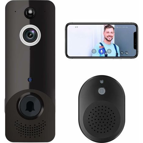 Caméra de sonnette vidéo intelligente d'extérieur sans fil avec carillon annulaire, vidéo HD 1080p, détection humaine AI, stockage dans le cloud, vision nocturne, alimenté par batteri (1/4)