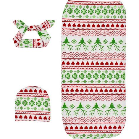 Lot de Lange et Bandeau Noël Motif Doux Confortable Cocoon Nouveau-né (1/5)
