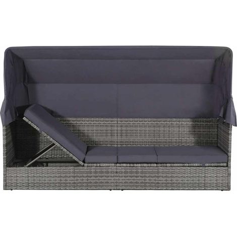 Lit de jardin avec auvent Gris 205x62 cm Résine tressée (1/5)