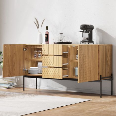MEUBLIV Mobile TV naturale 140 x 40 x 75 cm con 2 ante, 3 cassetti e ripiano regolabile (1/5)