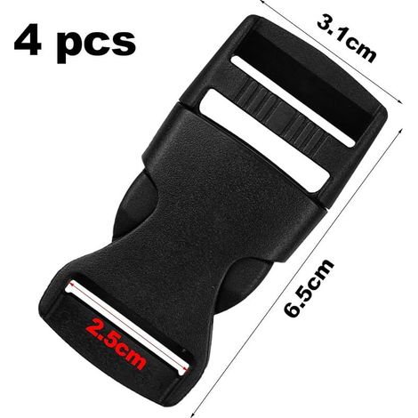 4 Pièces Boucle Plastique 25mm, Avec Clip à Double Ouverture Latérale, pour Bagages, Sangles, Sacs à Dos, Noir, 3.1×6.5cm (1/5)