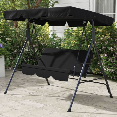 Balancelle de jardin Hollywood 3 places – Avec toit orientable, assise et dossier rembourrés, cadre en acier robuste – Idéale pour terrasse et jardin – Noir (1/5)