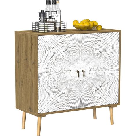 Buffet vintage sculpté bois blanc et chêne avec pieds massifs 80x35x80cm (1/5)