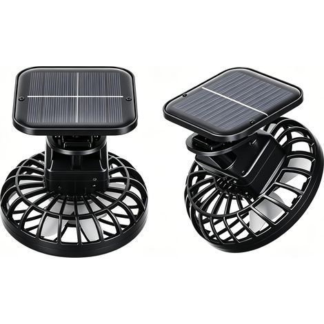 Lot de 2 ventilateurs solaires à pince avec double alimentation (solaire et USB), 3 vitesses réglables et fixation multiposition pour une utilisation en extérieur (1/5)