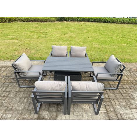 Fimous Aluminium Garden Furniture Set Adjustable Rising Lifting Dining Table and 6 Chairs Set Dark Grey (1/5)