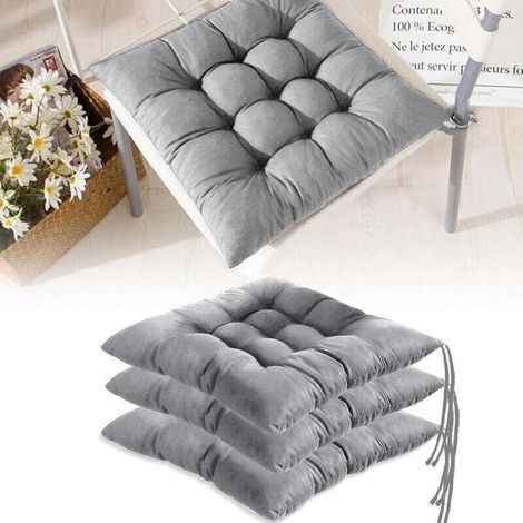 4er-Set bequeme Stuhlkissen – 40 x 40 cm – mit Bändern – für drinnen und draußen – für Esszimmer, Wohnzimmer, Arbeitszimmer, Grau (1/4)