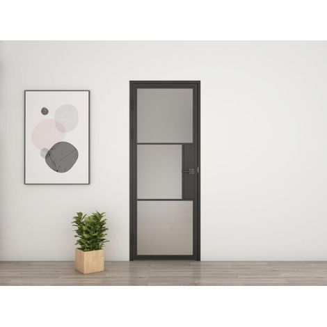 Schulte Glastür satiniert Komplettset mit Beschlag Loftstil 834 x 1972 mm DIN Links - Türklinke Drehtür