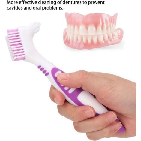 2 pcs Brosse De Nettoyage De Prothèse Oral Care Brosse À Dents Double Face Enlève La Plaque -QUT (1/4)