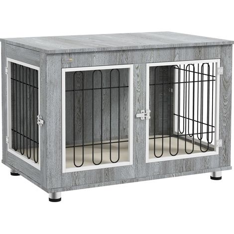Gabbia per cani con cuscino, doppia porta e 2 chiusure, grigio, 90 x 58 x 65 cm (1/5)