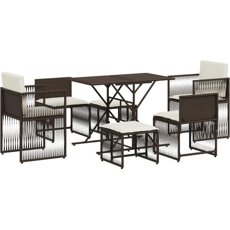 Maison Exclusive - 7-tlg. Garten-Essgruppe mit Kissen Braun Poly