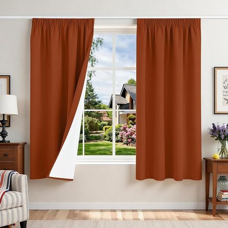 Blackout Curtain Thermal Insulation Anti Cold Linen Curtains for Bedroom Living Room Rail Anti Heat Noise Terracotta (1/2)
