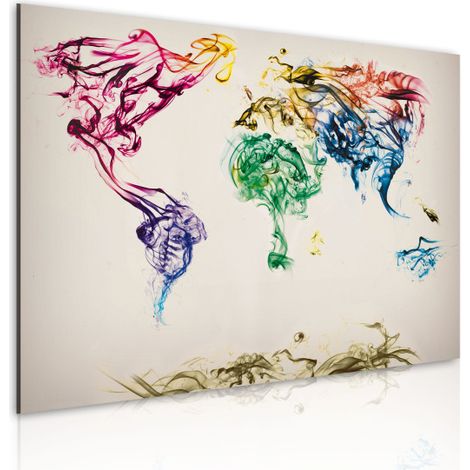 Tableau Imprimé "Carte Mondiale en Fumée Colorée" 60 x 90 cm (1/2)
