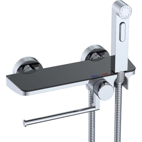 Design WC/Bidet Handbrause mit Ablage und Rollenhalter Komplett Set mit Mischer Aufputz (1/2)