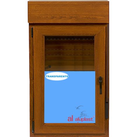 Ventana PVC 800x1155 Roble Dorado Oscilobatiente Izquierda con Persiana Vidrio Transparente