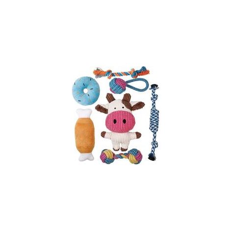 Welpenspielzeug – 7-teiliges Set robuster Spielzeuge für Welpen und kleine Hunde – Kauspielzeug und Quietschspielzeug – aus natürlicher, ungiftiger Baumwolle – Crezuo