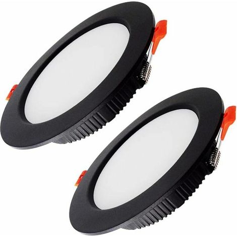 2 ultradünne schwarze LED-Einbaustrahler, runde 5-W-LED-Deckeneinbaustrahler, IP44 (1/4)