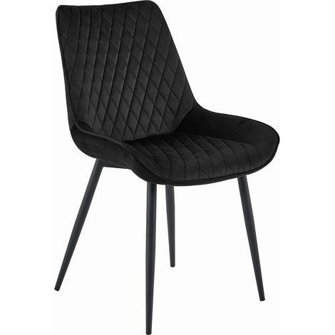 Chaise de salle Ă manger Valora VERDO, assise noire, pieds noirs, revĂŞtement en velours luxueux (1/5)