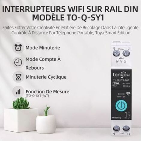 Interrupteur intelligent Wi-Fi 20 A pour Alexa, Google Assistant, télécommande APP, disjoncteur Wi-Fi avec mesure, commande vocale et minuterie (1/5)