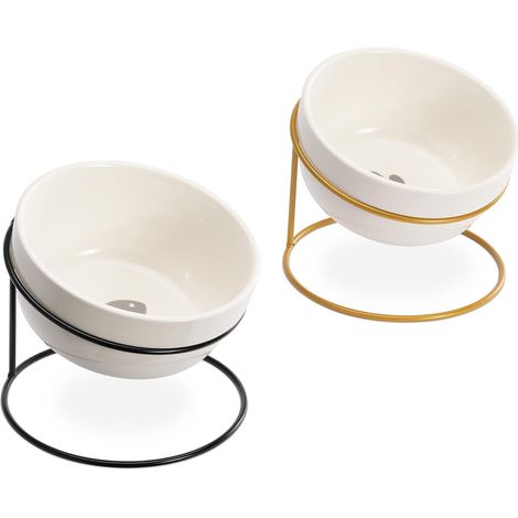 Ensemble de gamelles surélevées avec support - 2 gamelles en céramique avec support en métal - Gamelles pour nourriture et eau pour chat et chien (1/5)