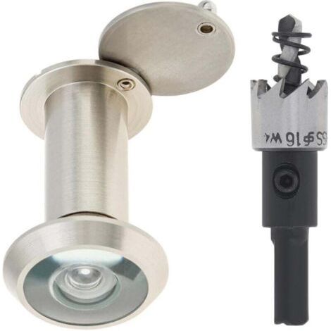 Türspion, Messing, 200-Grad-Türspion mit 16-mm-Bohrer, 16-mm-Rohrdurchmesser für Türen mit einer Dicke von 35 bis 55 mm (vernickelt)