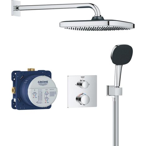 Set de ducha empotrado Precision con grifo termostático + ducha de techo + ducha de mano 2 chorros, cromo (G34882000)