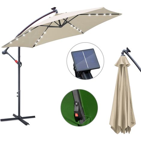 TolleTour Sonnenschirm 3.5m Creme mit LED – Extra großer Gartenschirm für Terrasse & Abendlicht
