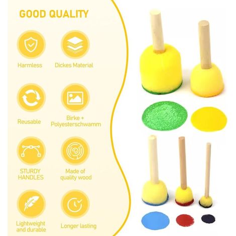 25 pièces Pinceau en Mousse, Pinceaux Éponge Peinture avec Manche Bois, Mousse Eponge Peinture Ronde, Brosses à éponges Rondes pour Peinture Art Artisanat Poterie Graffiti, 5 Tailles (1/3)