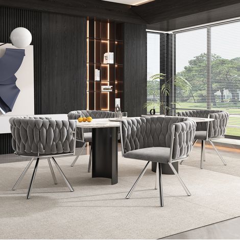 Set di 4 sedie da pranzo girevoli in velluto grigio e argento DESVIAE (1/5)