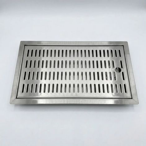 Trop-Plateau, Égouttoir, Bac à Égouttage en Acier Inoxydable CNS pour Encastrement 480 x 313 mm avec Bordure et Évacuation Conique Idéal pour Bars et Brassage Maison
