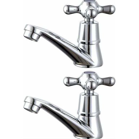 1 par de grifos de agua fría y caliente para lavabo de baño (temperatura no regulable) - Crezuo (1/4)