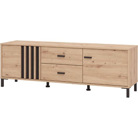 Mobile Porta tv Caivano, 2 Cassetti, un Ripiano, Apertura Battente, Scorrevole, 157x40x52h cm Marrone Rovere Nodi