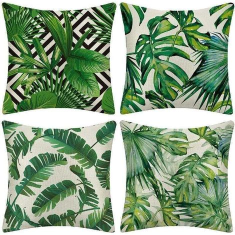 ZOLGINAH Extérieur Housse De Coussin, Lot De 4 Imperméable Plante Tropicale Verte Motif Canapé Taie D'oreiller Pour Patio Jardin Salon Chambre Décoration, 45x45cm (1/4)