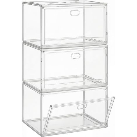 SONGMICS Scatole per Scarpe Impilabili Trasparenti, Organizer Contenitori per Scarpe, Fino alla Taglia 47, Sportello Magnetico, in Plastica, Set da 6 LSP706WH01 (1/5)