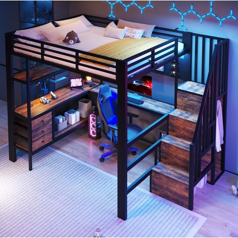 letto letto matrimoniale 140x200 con scrivania nero OKMYHOME