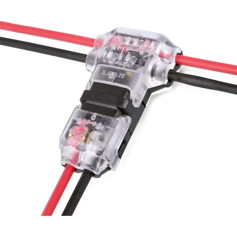 Lot de 10 connecteurs de câble 2 broches basse tension T Tap 3 voies épissure rapide sans soudure sans dénudage Compatible avec câble 18-24 AWG (1/4)
