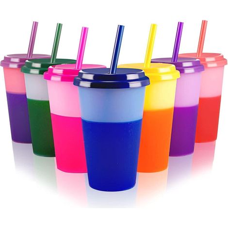 7er Set Farbwechsel Becher mit Deckel & Strohhalm 350ml BPA-frei (1/5)