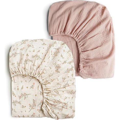 Draps en mousseline pour filles et garçons, 2 draps bébé en coton doux et respirant pour matelas de berceau standard, 132 cm x 71 cm (imprimé floral, rose) (1/5)