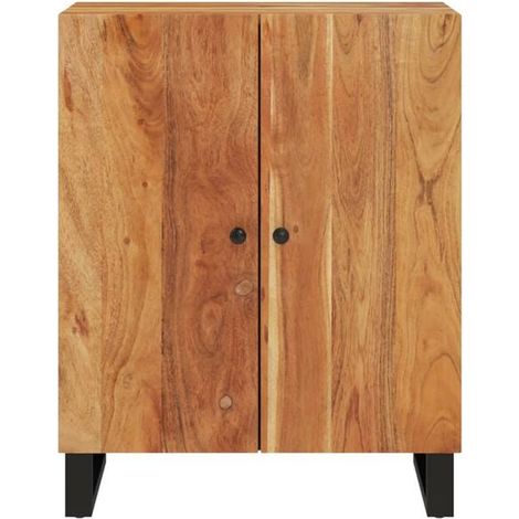 Buffet de Cuisine en Bois d'Acacia Massif 60x33x75 cm, Meuble de Rangement avec Étagères et Tiroirs, Style Rustique pour Salon ou Salle à Manger (1/5)