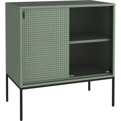 Credenza/cassettiera/mobile contenitore 85 x 80 x 45 cm soggiorno ingresso camera da letto metallo acciaio vetro ondulato verde 030009036