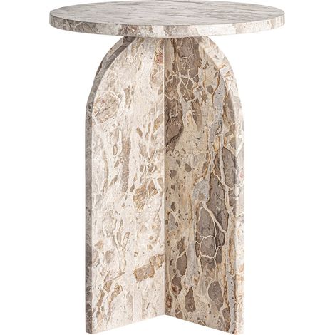Table d'appoint art déco en travertin beige finition artisanale - Beige travertin naturel élégant (1/5)