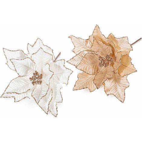 Stelle di Natale pick in stoffa con bordo e pistillo dorato, set da 12 pezzi, Ø 27 cm x 25 H