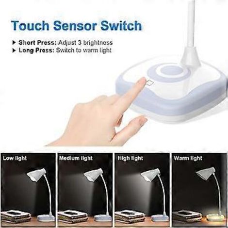 Lampe de bureau rechargeable par USB, col flexible, protection des yeux, 3 niveaux de luminosité
