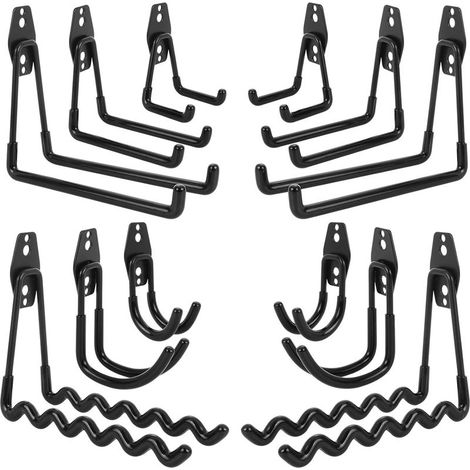 12Pcs Crochet Rangement Garage, Crochet Garage Avec Revêtement Anti-Dérapant, Crochets Muraux Incluant Crochet Vague, Crochet J, Crochet Carré, Pour Outils Êlectriques, Vélos -Noir (1/5)