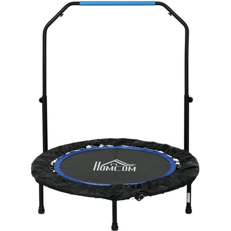 Trampoline de fitness pliable, barre de maintien réglable, Ø 102 x 123 cm (H), jusqu'à 100 kg, noir/bleu Ce produit est fabriqué avec des matériaux...
