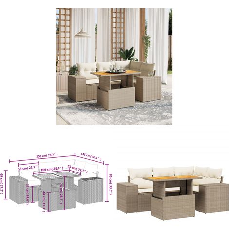 5-tlg. Garten-Sofagarnitur mit Kissen Beige Poly Rattan - Gartenmöbel - Esszimmerset - Outdoor Möbel - Lounge Set - Rattan Gartenmöbel - Home & Living (1/3)